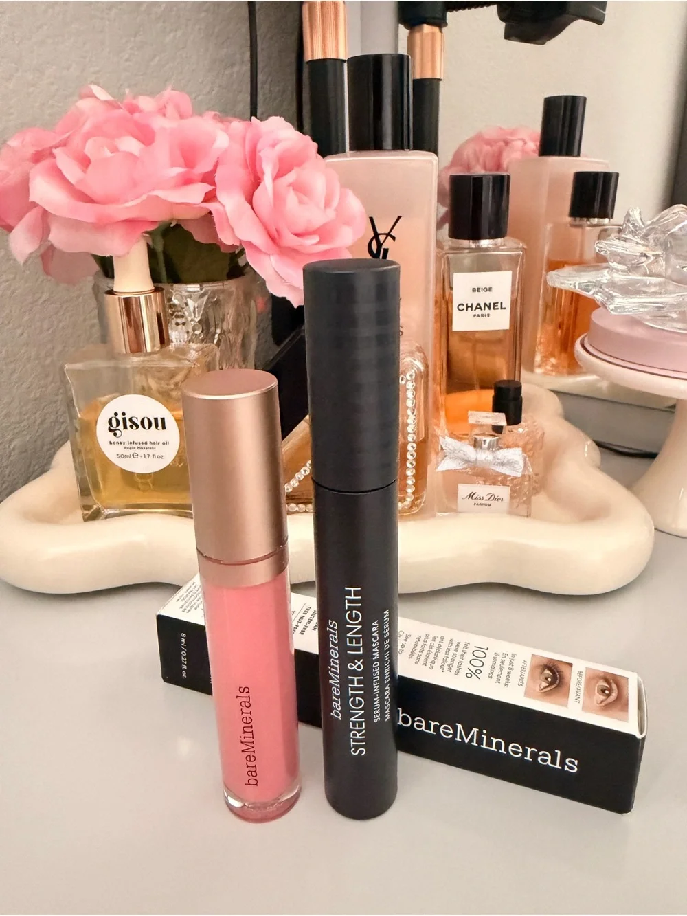 NEW Bundle bareMinerals Pink Lip Gloss & Black Strength & Length Mascara Duo